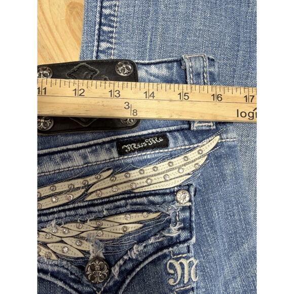 Miss Me Women's 31x35 Distressed Boot Angel Wings Bootcut Jeans JP5330B3 - Picture 6 of 7